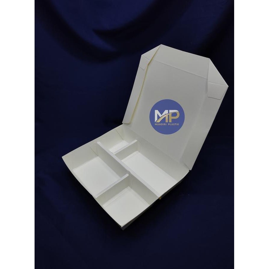 Paper Lunch Box Sekat 4 / Kotak Makan Kertas Sekat 4 PUTIH KRAFT COKLAT -100pcs SAML