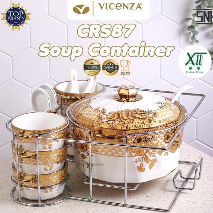 Vicenza Cr~S87 Gemini Brie Soup Tureen Set With Bowl & Square Rack Wadah Sup  Bulat Dengan Mangkok &