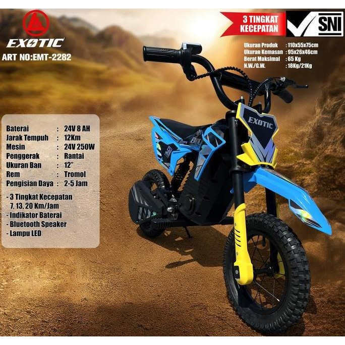 Mainan Motor Aki Anak Mini Trail Emt-2282 Exotic Elektrik X-Trail Ban Angin24V 8AhAkiAdaptor