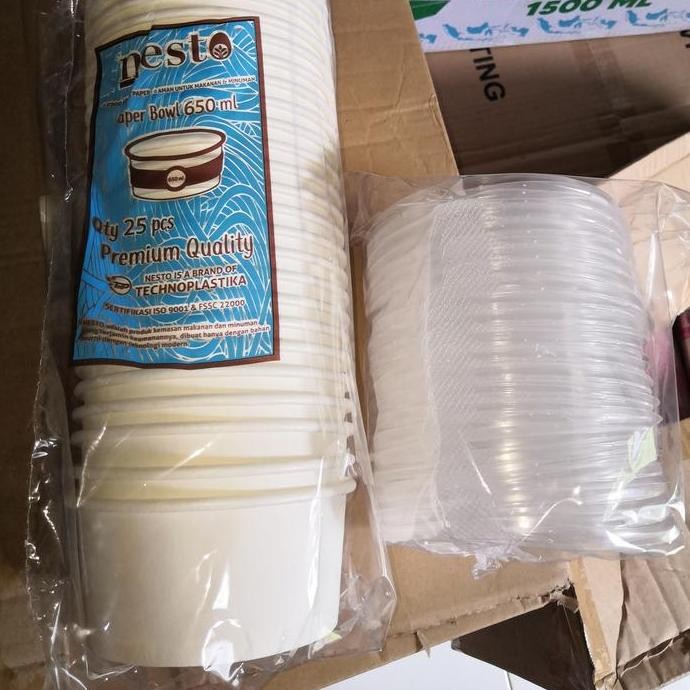 Paper Bowl 650Ml Isi 25 Plus Tutup