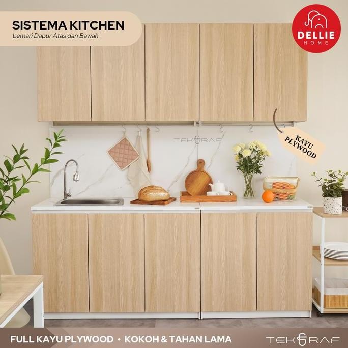 [Dellie Home] Tekgraf Sistema Kitchen - Kabinet Atas Bawah Base Unit Full Kayu Lemari Dapur Minimali
