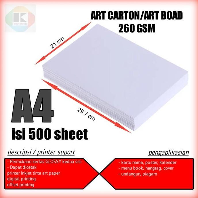 

Kertas Art Carton 260 Gsm A4 Isi 500 Lembar