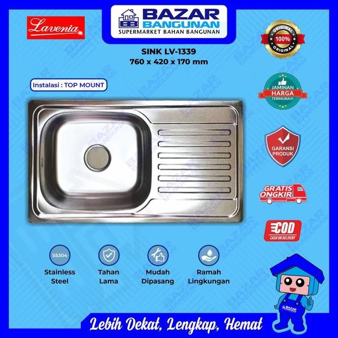Lavenia - Kitchen Sink Wastafel Bak Cuci Piring Dapur Lv 1339 Stainless Steel Top Mount Toto Royal