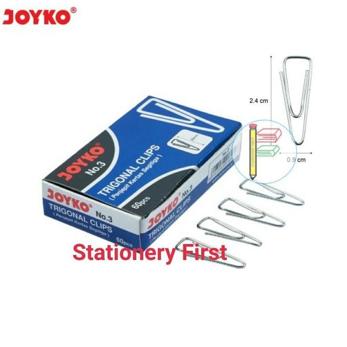 

Trigonal Clip Paper Klip Penjepit Kertas No. 3 Joyko Per Pack Besar