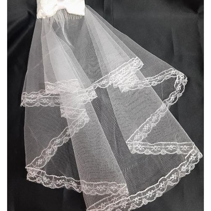 Mini Veil Sebahu Wedding Prop Cosplay Bahan Tile Dengan Renda Dan Pita Kerudung Slayer Hijab Atau No