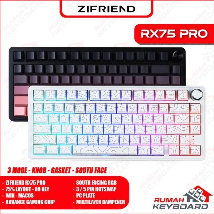 Zifriend Rx75 Pro - 75% - 3 Mode - Gasket Mount - 3/5 Pin Hotswap - South Face Rgb - Mechanical Keyb