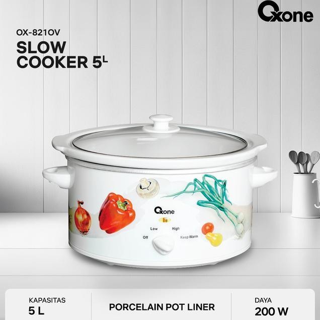 Oxone Ox821Ov Slow Cooker Panci Kukus Keramik Oval 5L Jumbo White