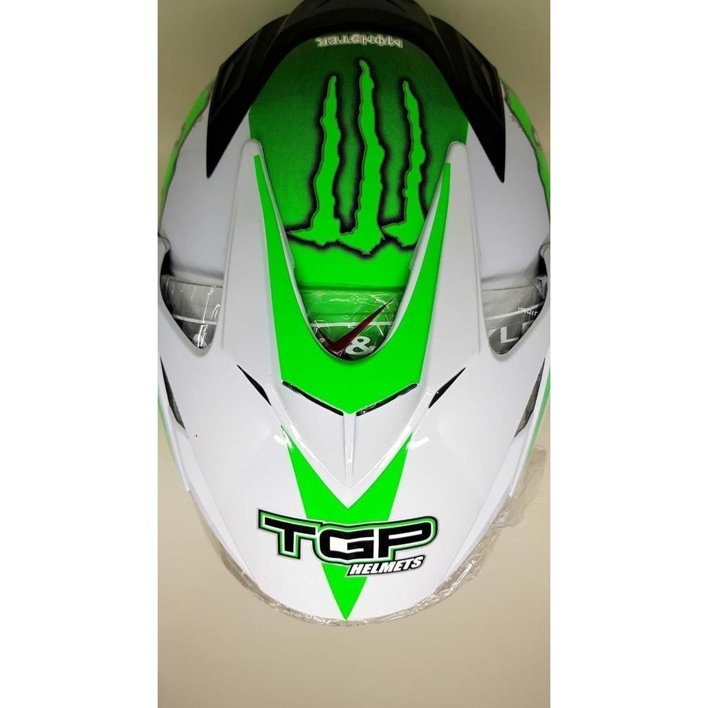 Helm Helmet Helem Double Visor Bxp Motif Monster Putih Hijau