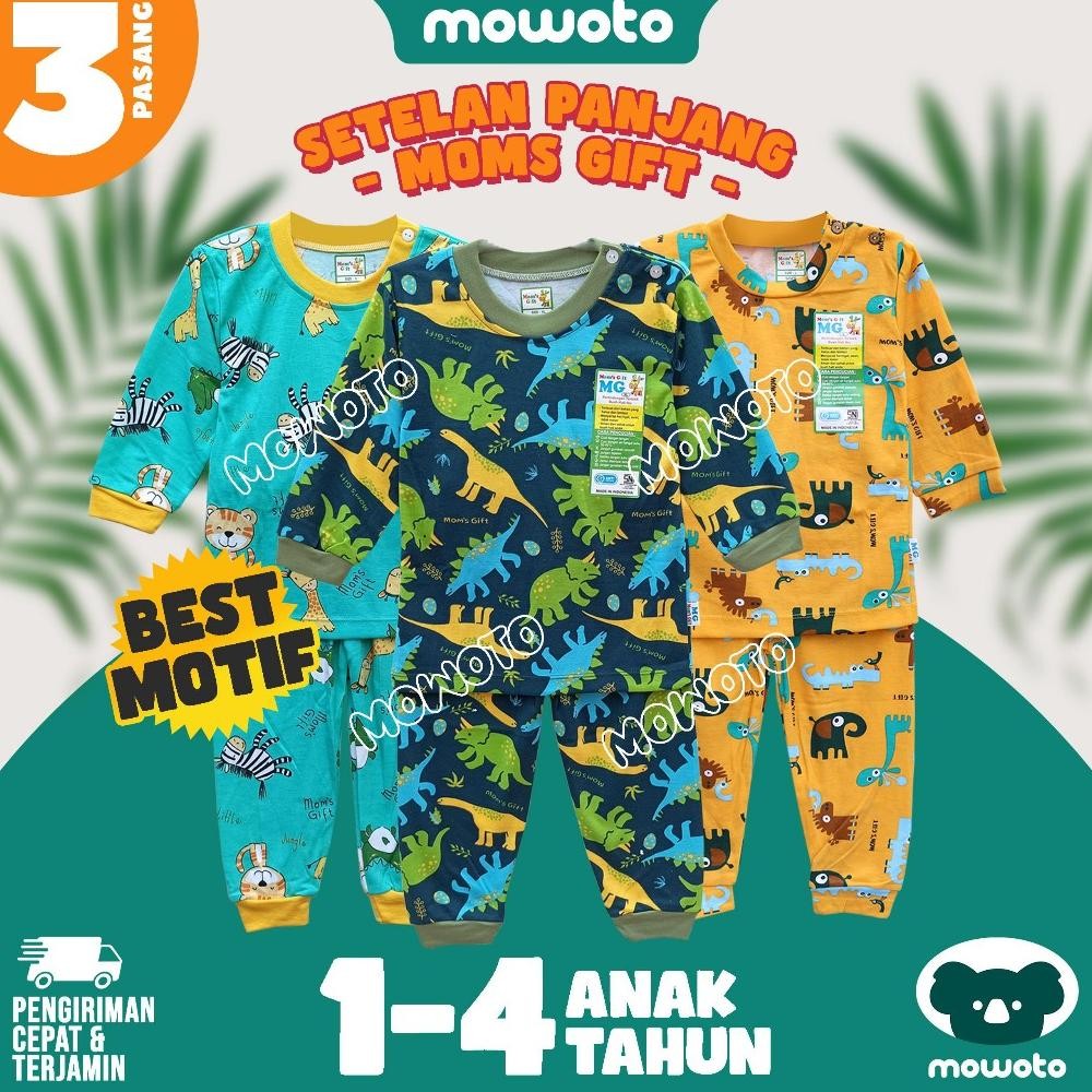 [ 3 Setel ] Setelan Moms Gift PANJANG Terbaru ( 0-4 tahun ) Setelan Piyama Baju Tidur Anak
