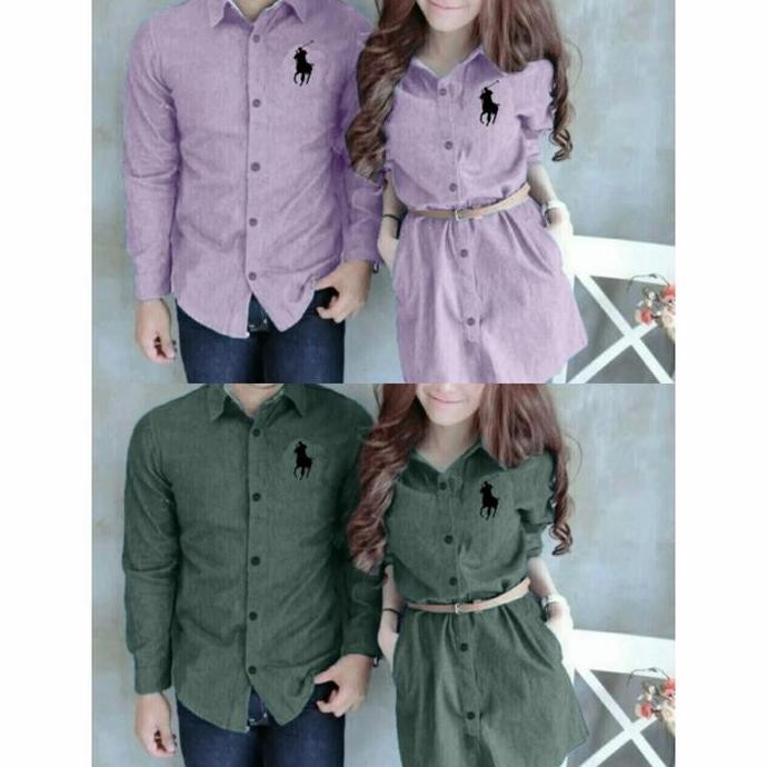 TERLARIS - COUPLE KEMEJA PRIA DRESS WANITA UNGU LILAC/ ARMY TUA POLONIA MAURIN