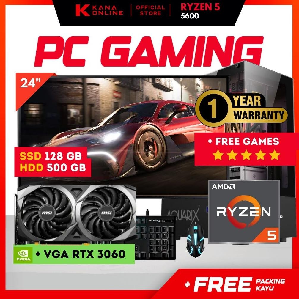 NEW PC GAMING AMD RYZEN 5 5600 HDD 1TB RAM DDR4 16GB NVME 256GB VGA RTX FULL SET