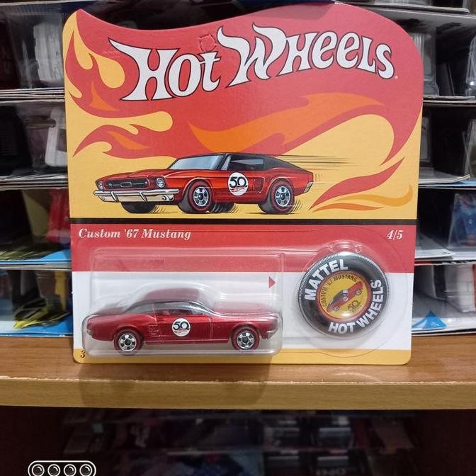 Hotwheels Mattel Custom 67 Mustang Merah 50 Years Classics Red Lines