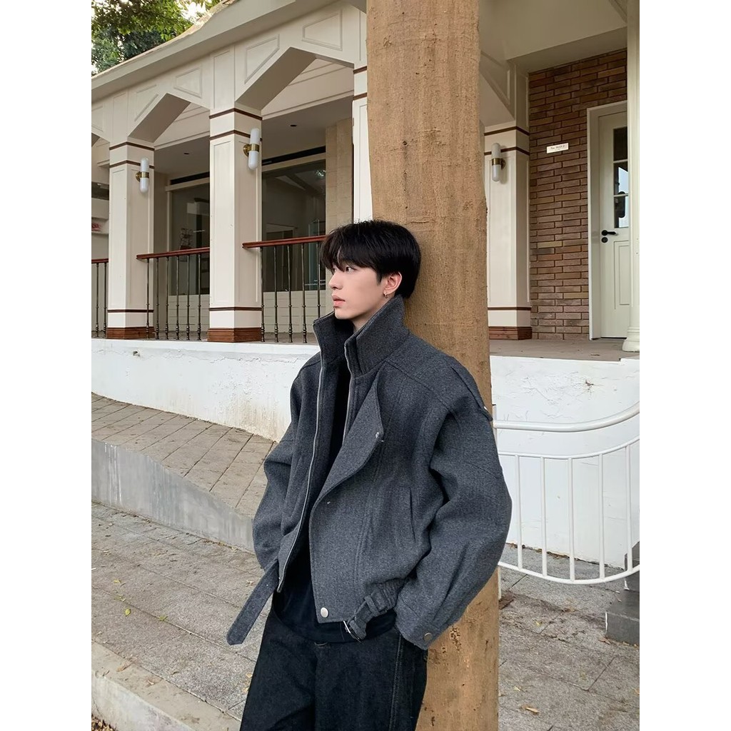 Mantel Wol Gaya Korea untuk Pria, Jaket Serbaguna Trendy Baru