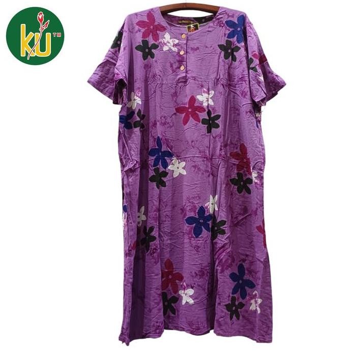 Kencana Ungu Daster Sunan L5 Jumbo Label Hitam 5L Bahan Rayon Lembut Motif Bunga Random Lingkar Dada