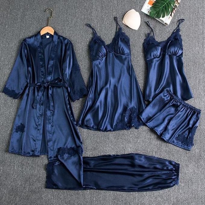 Baju Tidur Piyama Set Sexy Kimono 5 In 1/ Baju Tidur Satin Wanita / Baju Tidur Sexy Lingerie Set Kim