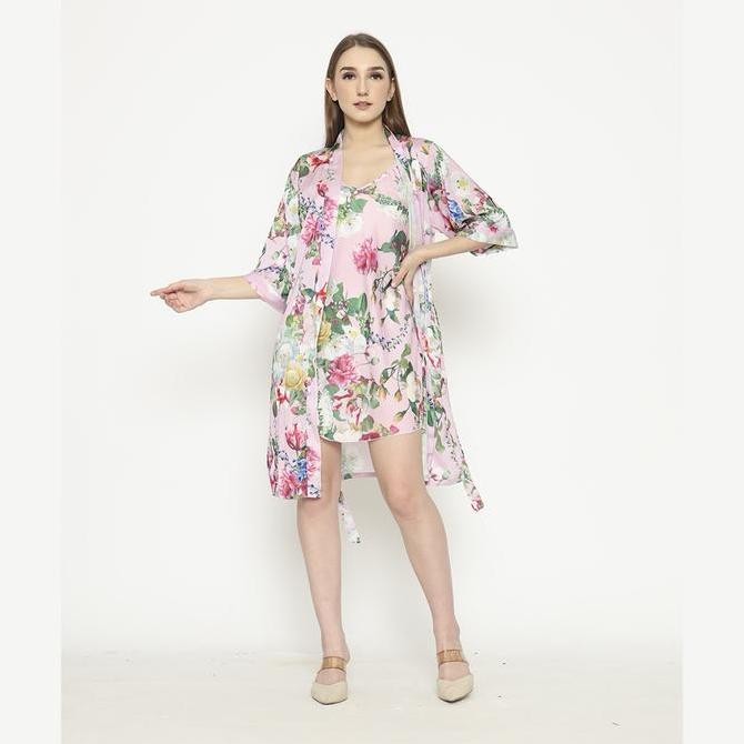 600619-Cynthia Kimono Set 2 In 1 Motif Flower Vol 1 - Pink