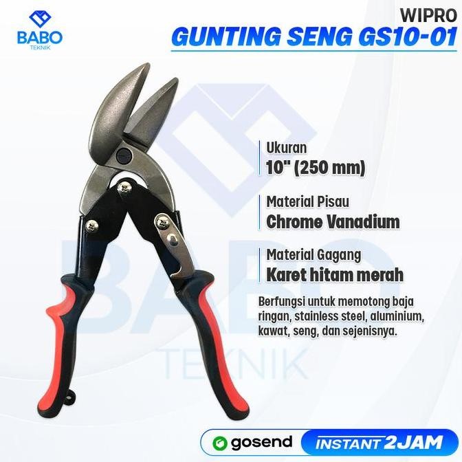 Terbaik Gunting Baja Ringan 10" Wipro (Kanan) (Gunting Holo / Gunting Seng ) 100% Ori