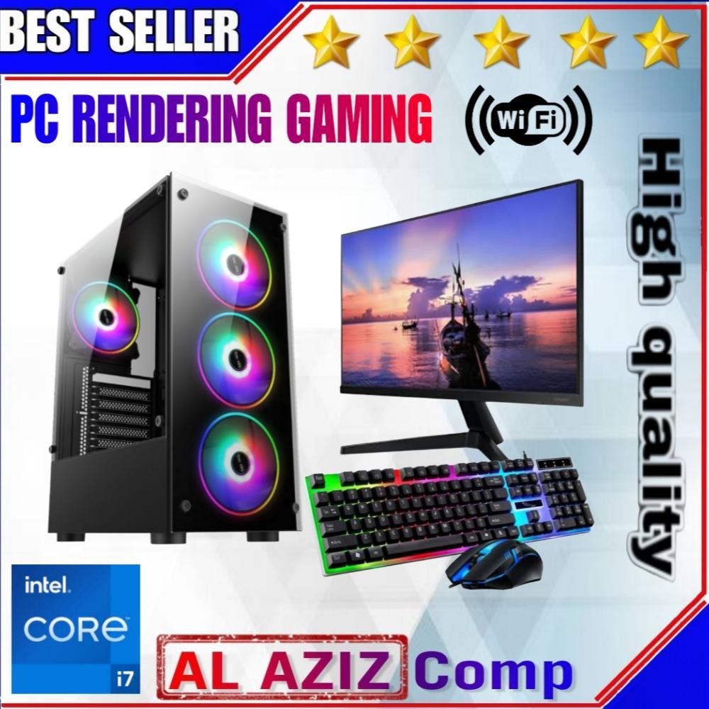 NEW PC Gaming Fullset Core i7 4790 RTX 3050 8gb Lengkap LED 24 Inci Keyboard Mouse Gaming