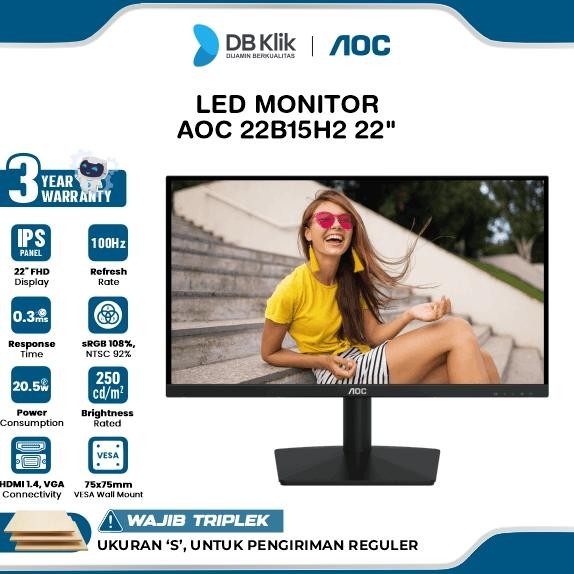 NEW AOC LED Monitor 22B15H2 22" IPS FHD 100Hz 4ms Adaptive Sync HDMI VGA