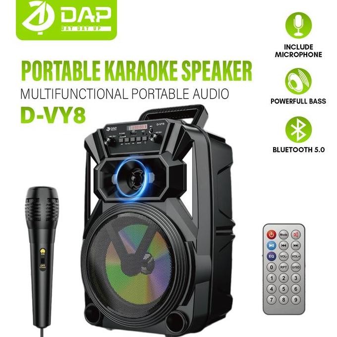 DAP Speaker Bluetooth D-VY8 Karaoke Free Mic - 8 Inchi / Salon Aktif