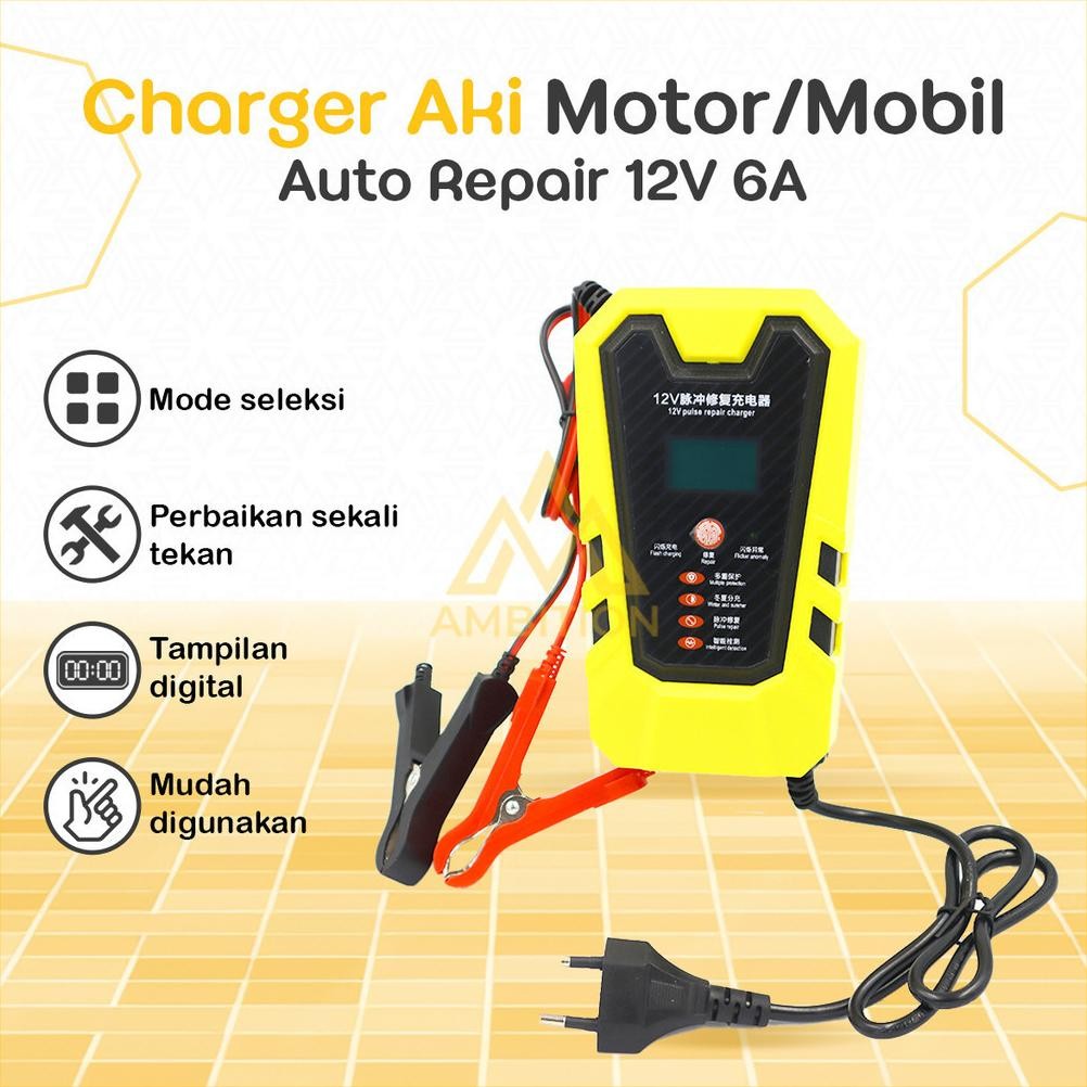 12V 6A Cas Aki Mobil Motor Pulse Repair aki Otomatis  Power Digital LCD Display