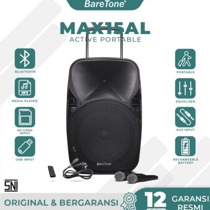 Baretone max15AL Speaker portable 15 inch USB MP3 bluetooth