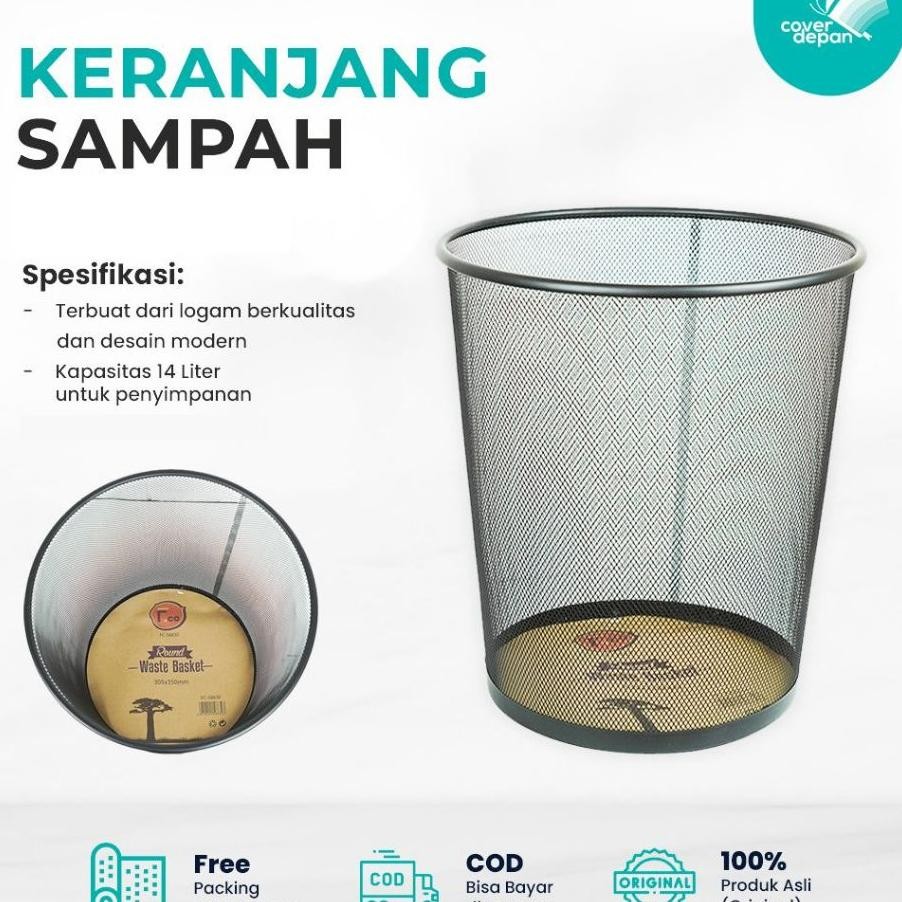 Tempat Sampah Besi Jaring Minimalis Warna Hitam Tongwadah Sampah Coverdepan