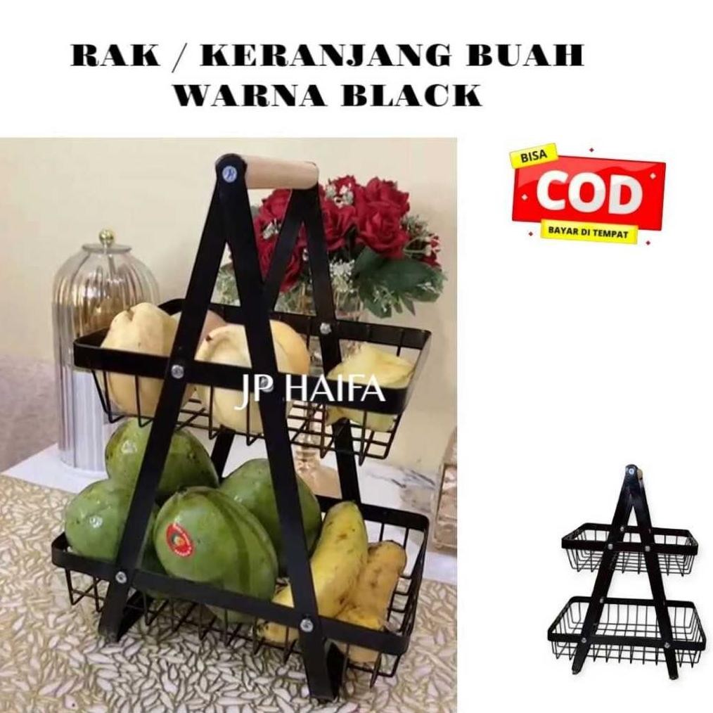 Rak / Keranjang Buah Besi Segitiga Susun 2 Warna Black