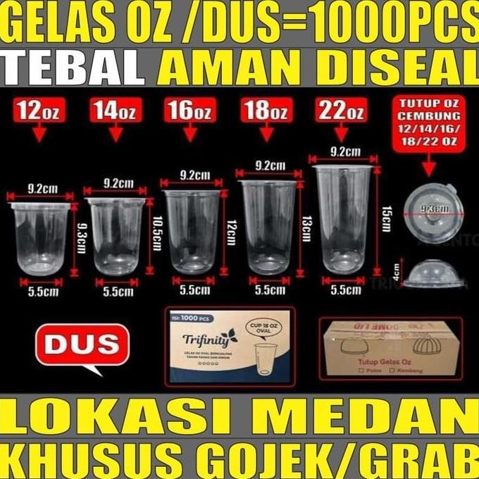 TERBARU - Gelas oz Oval 12oz 14oz 16oz 18oz 22oz Per Dus Bening Cup Plastik Gjk Medan