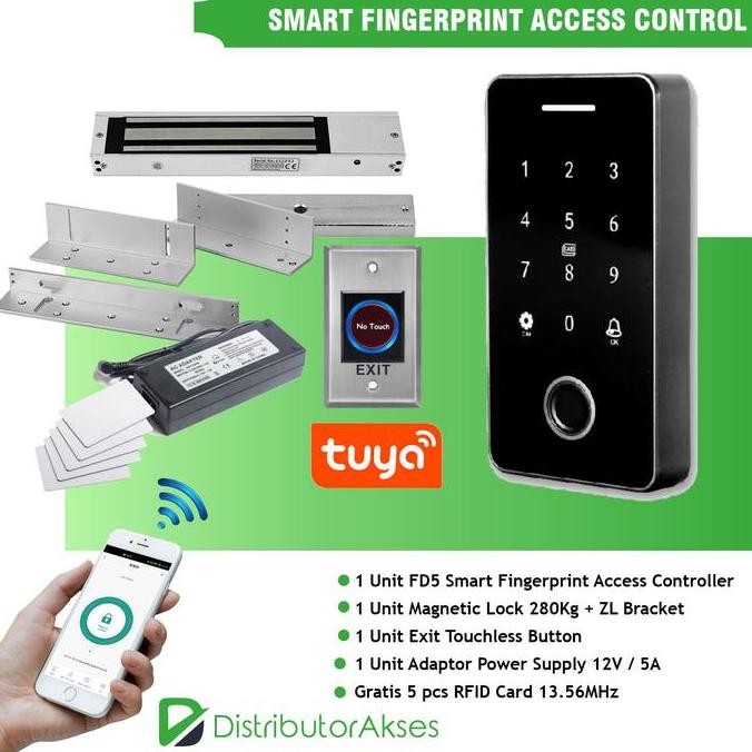 Paket Smart Fingerprint Tuya Access Control FD5 EM Lock Pintu Akses