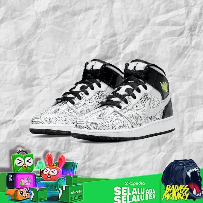 Air Jordan 1 Mid Se Diy (Gs) Original Sneakers