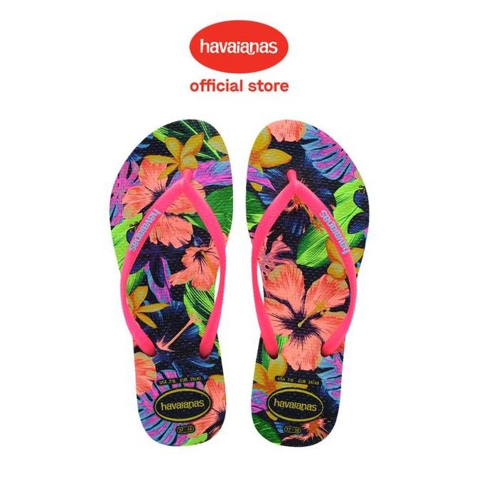 Havaianas 0555 Slim Floral Neon - Navy Blue - Sandal Wanita