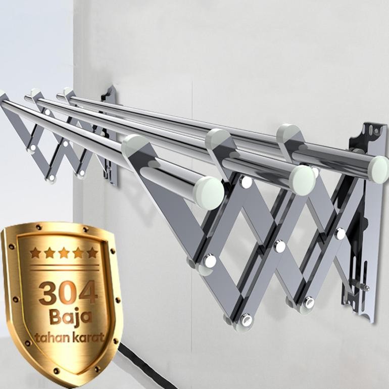 Jemuran Dinding Lipat Stainless 2 Meter Jemuran Baju Pakaian Dinding Jemuran Lipat Dinding