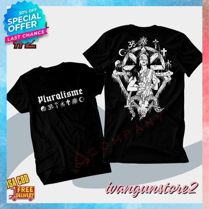 KAOS TSHIRT BAJU MURAH COMBED 30S DISTRO PLURALISME BAPHOMET SABLON BORDIR POLOS CUSTOM INDONESIA PR