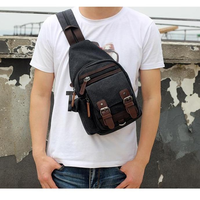 New Tas Punggung Pria Kanvas Klasik Tas Bahu Import Tas Pria Multifungsi Ransel Pria Kecil Hitam