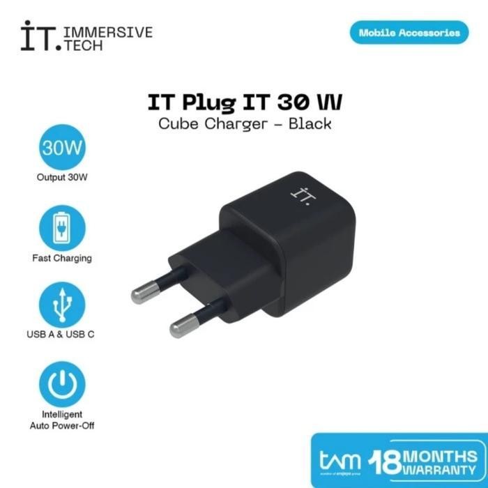 It Plug 30 W Cube Charge Kepala Charger 30W Fast Charging Iphone Black Terbaru Best Quality 100% Ori