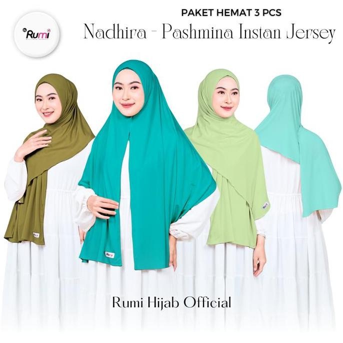RUMI HIJAB - PAKET HEMAT ISI 3 PCS Nadhira Pashmina Instan Jersey Kerudung Malay Wanita Muslim Simpe