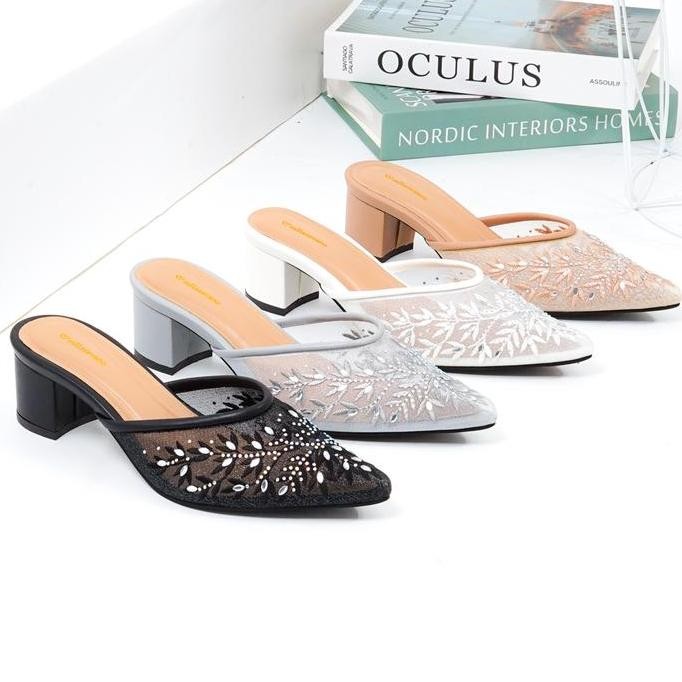 Millasevano Calista Sandal Wanita Heels Pesta Bordir Kondangan Wisuda Terbaru Simple Kekinian Cantik