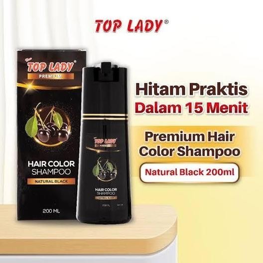 Top Lady Premium hair color shampo Dark brown 200ml Black Pewarna Kering Coklat Hitam Cat