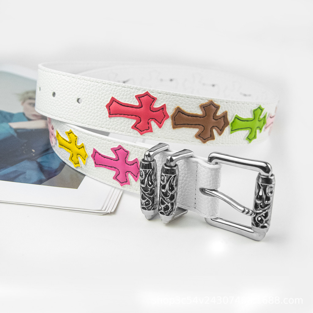Sabuk Gaya Baru Putih Pola Leci untuk Pria dan Wanita, Sabuk Remaja Artistik