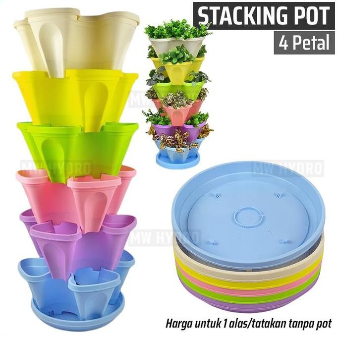 +++++] Tatakan Pot Bunga Susun Tingkat , Stacking Flower Pot Base, 4 Petal