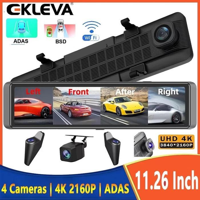 JDM EKLEVA Dashcam Mobil 4 Kamera 11.26 Inci 4K UHD Layar Sentuh DVR Mobil ADAS BSD Support Android 