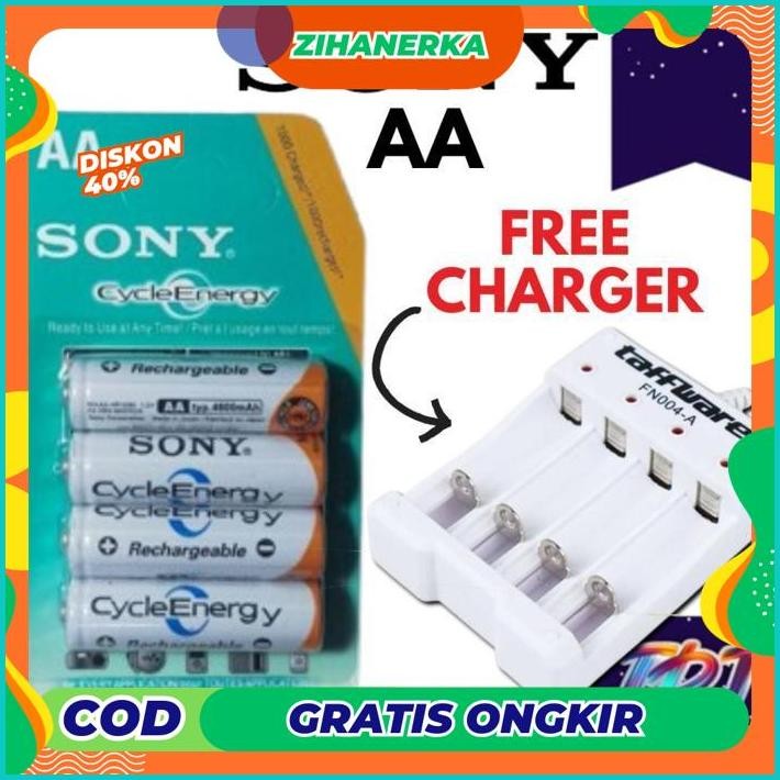WDM-2227 ad-56 uk-12 TERMURAH Baterai AA Sony 4600mAh Isi 4 Cas Rechargeable Recharge dan Charger Ch