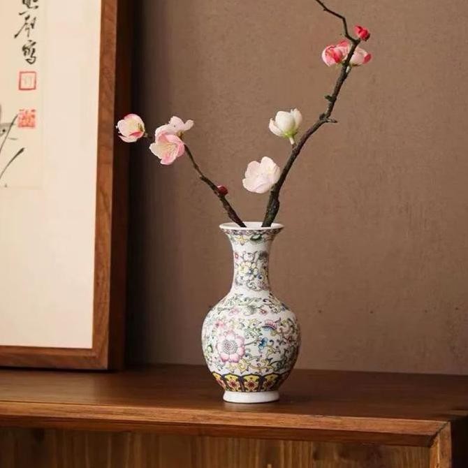Vas Bunga Keramik Cina Oriental / Chinoiserie Pajangan Vas Meja / Bud Vase Table Decoration Flower /