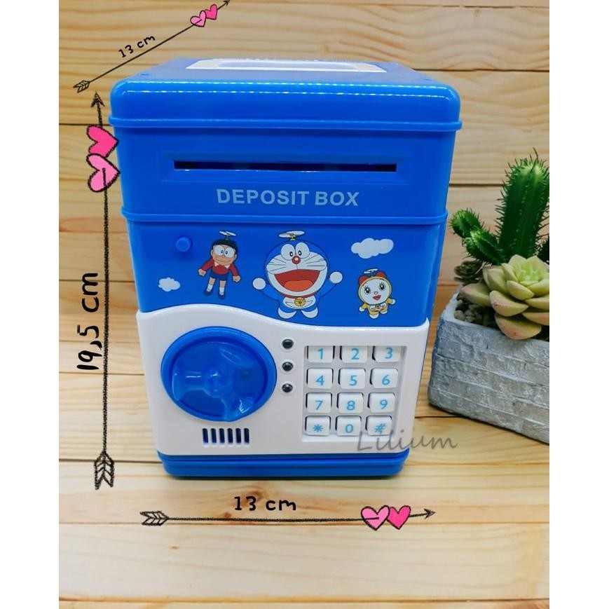 Atm003 Celengan Atm Brankas Deposit Box Koin Kertas Kter Kitty Frozen Doraemon Minion Mainan Anak