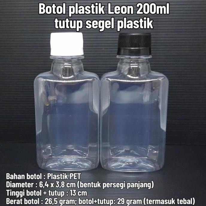 BOTOL KOPI 200ML PLASTIK LEON/BOTOL LEON 200ML KOTAK TUTUP SEGEL