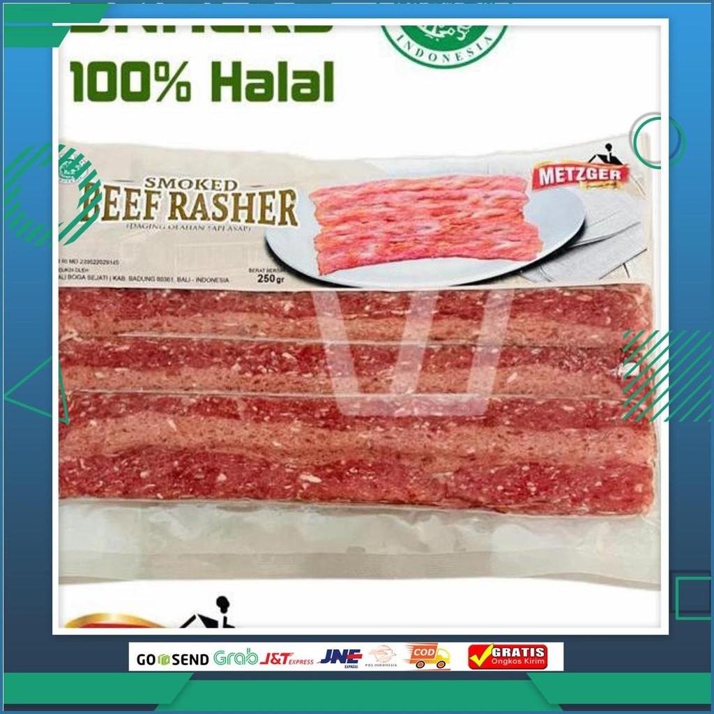 Beef Bacon Metzger Halal Smoked Beef Rasher Sapi Asap 250Gr Grab