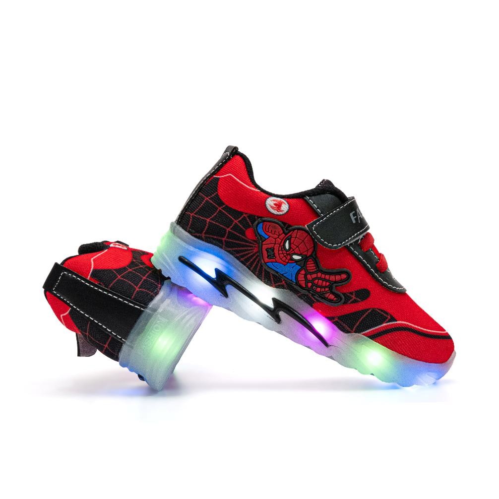 New Sepatu Anak Laki-laki Model Lampu Led / Sepatu Sneakers anak Karakter Spider - Arkana ~