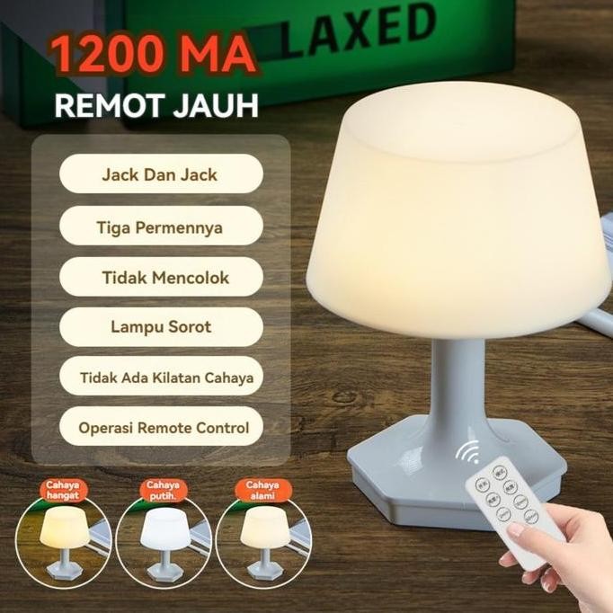 Lampu Meja Minimalis LED Dengan Remote Lampu Tidur LED Putih Lampan Lampu Kamar Aesthetic Rechargeab