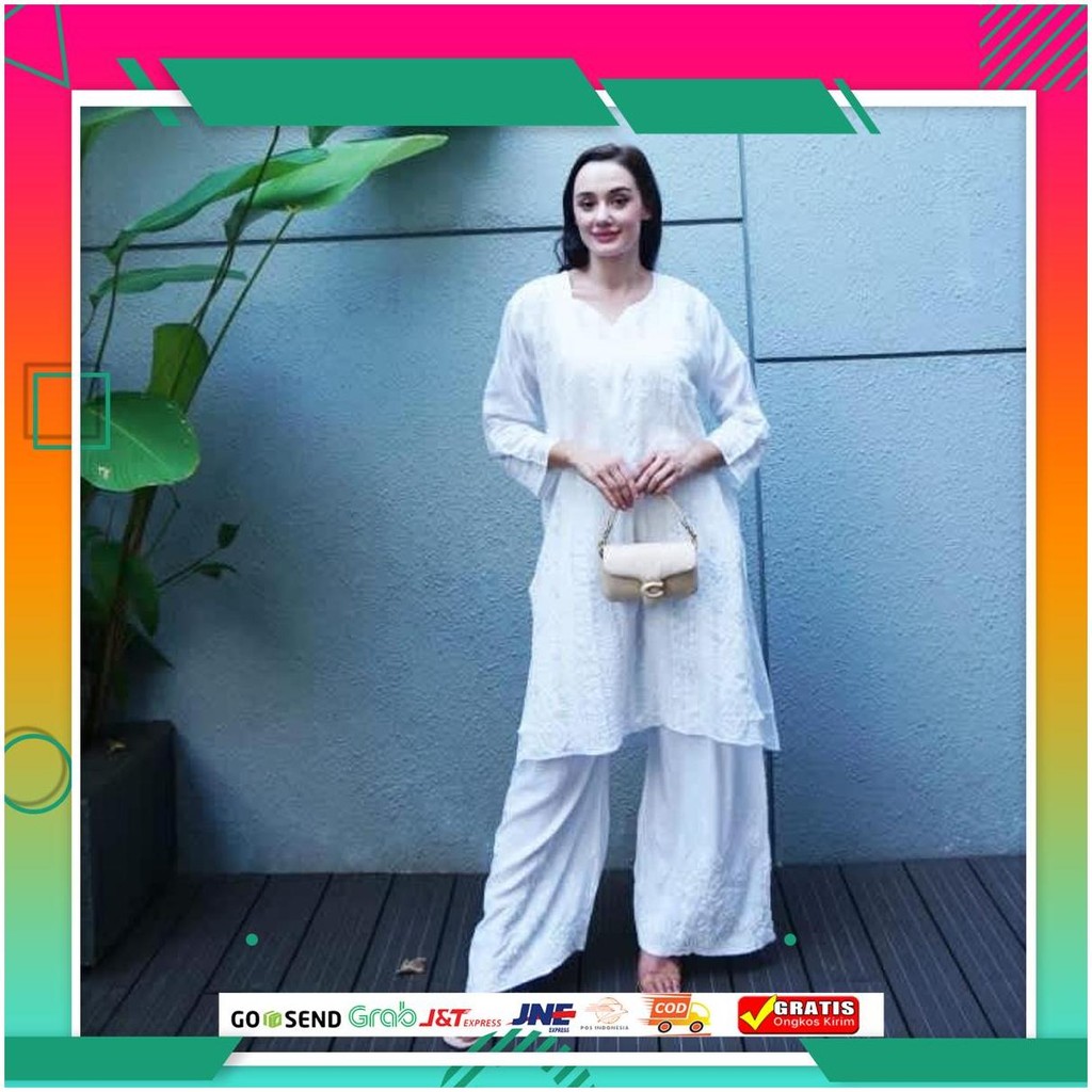 Baju Kurti Putih Pine Bordir India ( Tunik / Bluss / Muslim ) Gosend